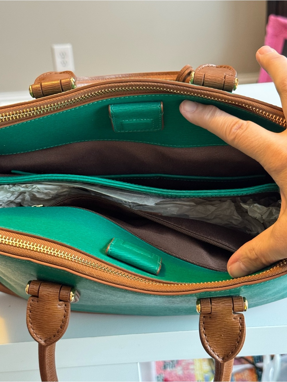 Lauren Ralph Lauren Green Leather Dome Satchel Crossbody Bag - Picture 6 of 13